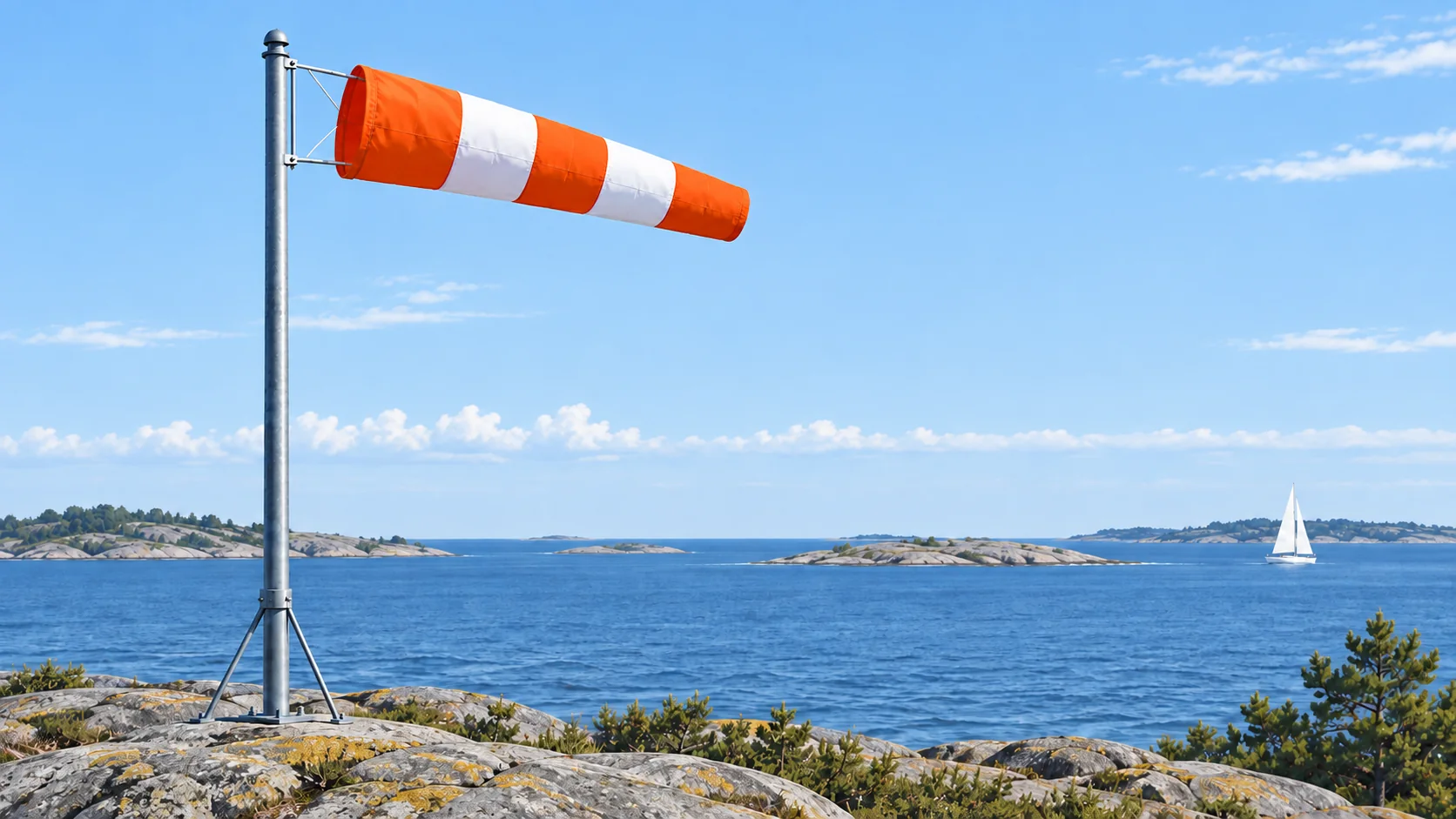 Illustration av en vindstrut vid en kust.